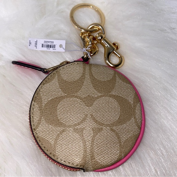 Coach Circular Coin Pouch Bag Charm In Signature Canvas New - Picture 2 of 8